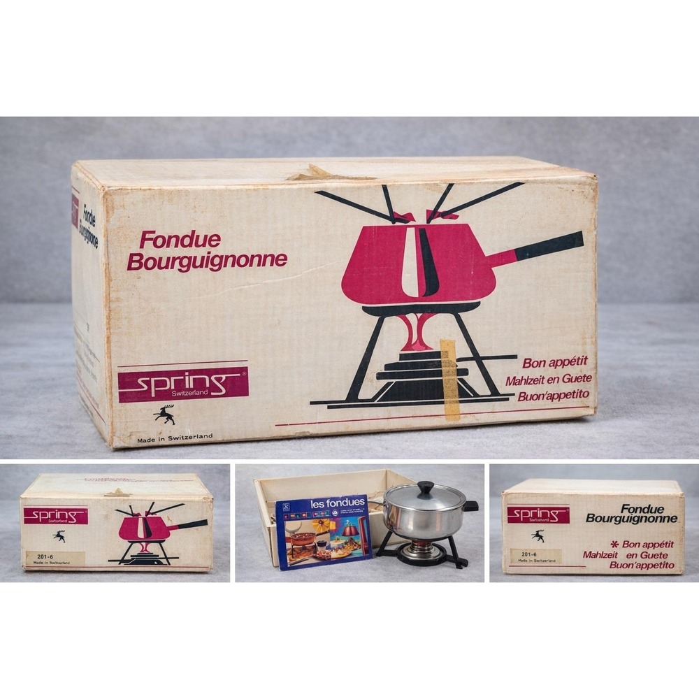 Spring‎ Switzerland Fondue Bourguignonne Set 201-6 Stainless Steel Vintage Swiss